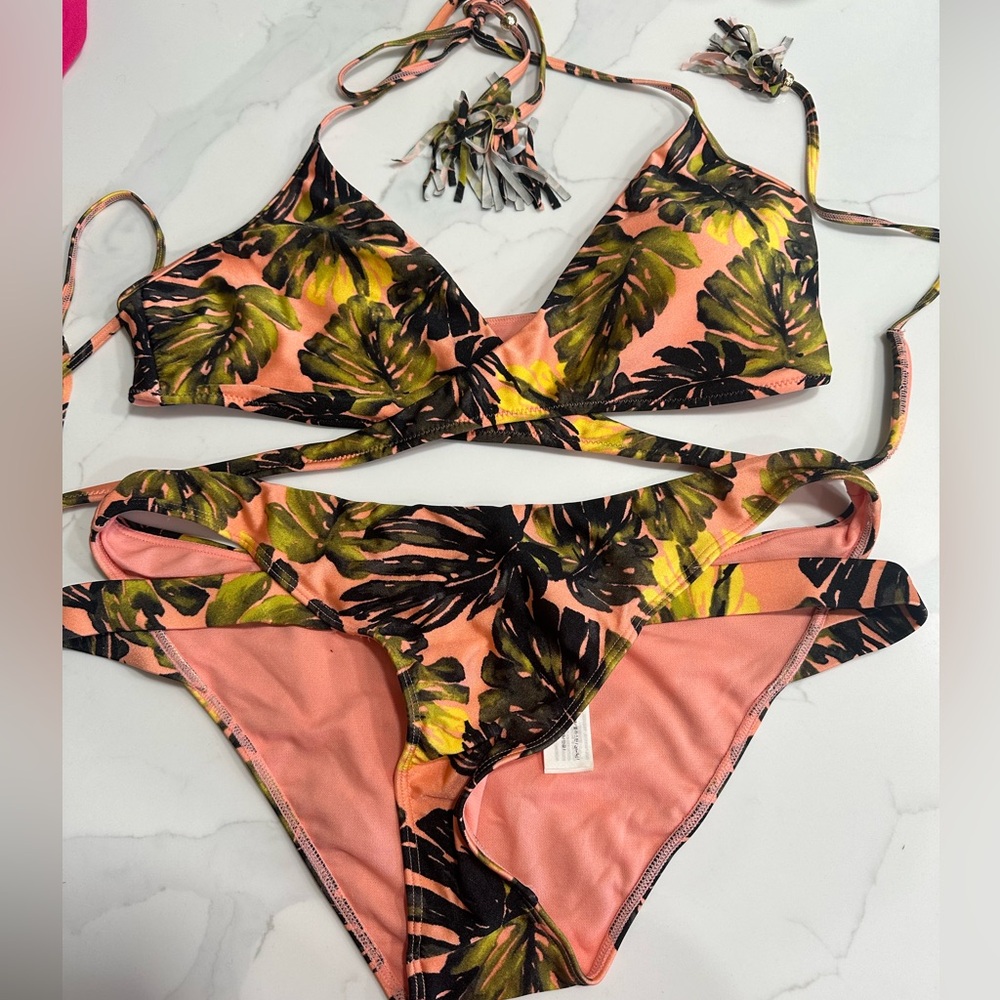 Abercrombie & Fitch Tropical Leaf Bikini - Pink and Green